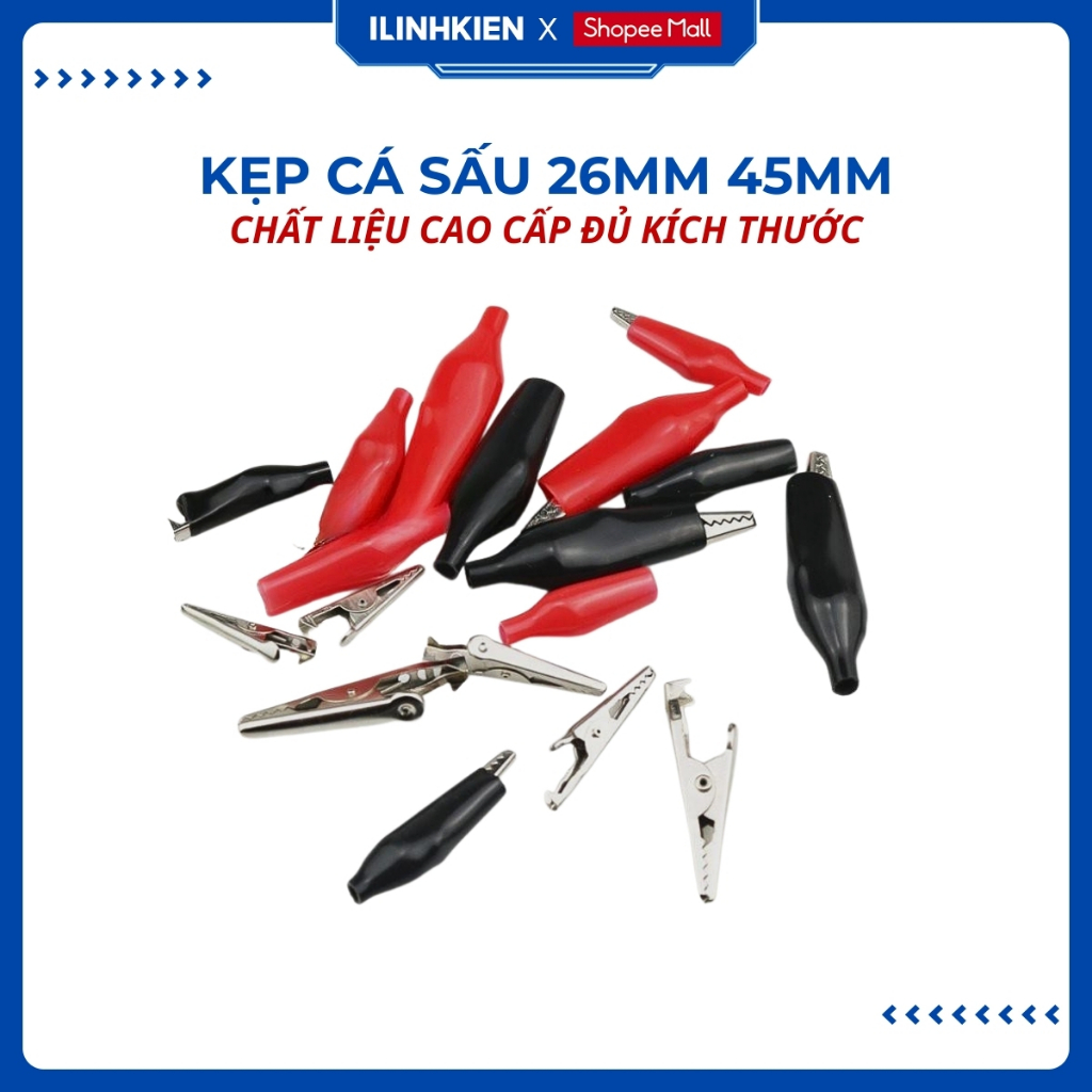 Đôi kẹp cá sấu nhỏ 26mm (1 đen + 1 đỏ) chính hãng ilinhkien