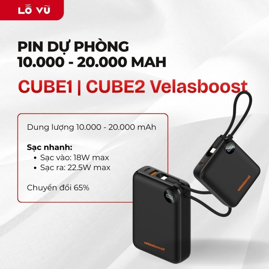 Pin sạc dự phòng 10.000mAh - 20.000 mAh CUBE1 CUBE2 velasboost – Sạc nhanh 22.5W, Tích hợp dây sạc Type-C | BigBuy360 - bigbuy360.vn