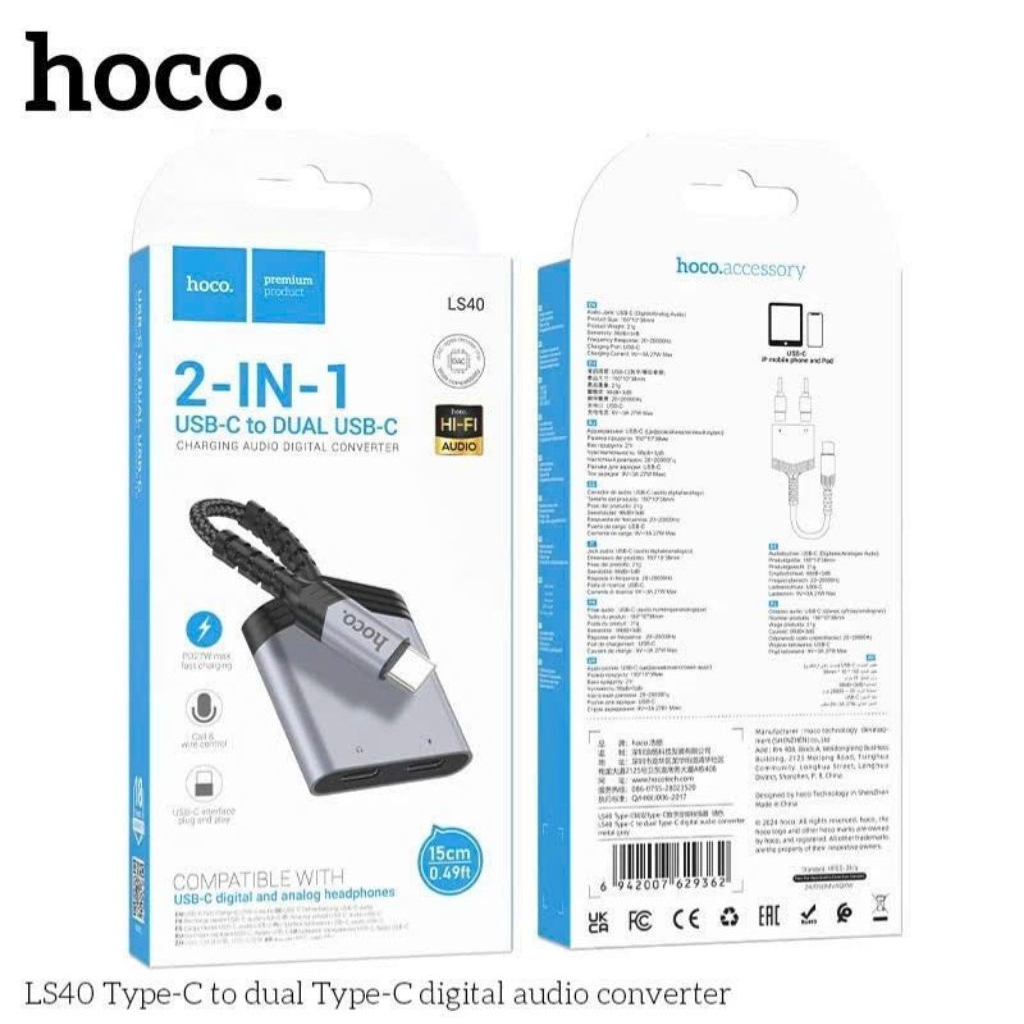 Cáp chuyển đổi hoco LS40 có đầu nối typec sang 2 typec