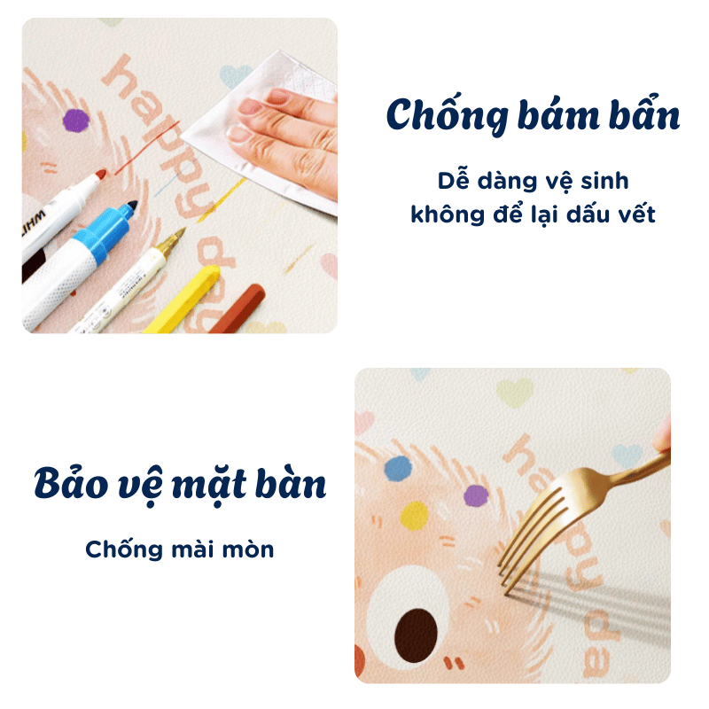 Tấm Lót Bàn Chống Thấm Nước, Khăn Trải Bàn Da PU Họa Tiết Dễ Thương Cho Bàn Học, Bàn Ăn, Bàn Trà