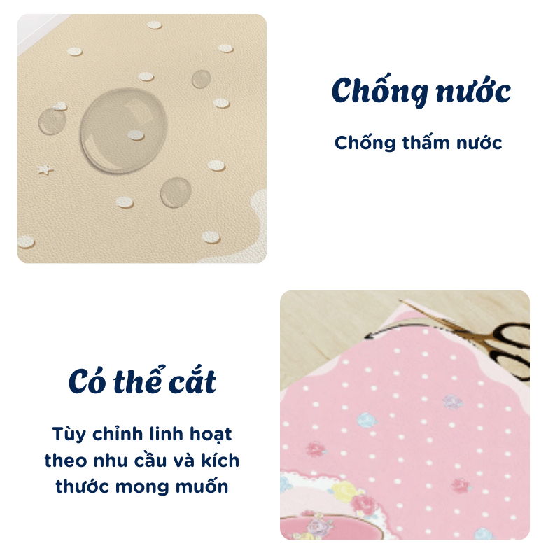 Tấm Lót Bàn Chống Thấm Nước, Khăn Trải Bàn Da PU Họa Tiết Dễ Thương Cho Bàn Học, Bàn Ăn, Bàn Trà