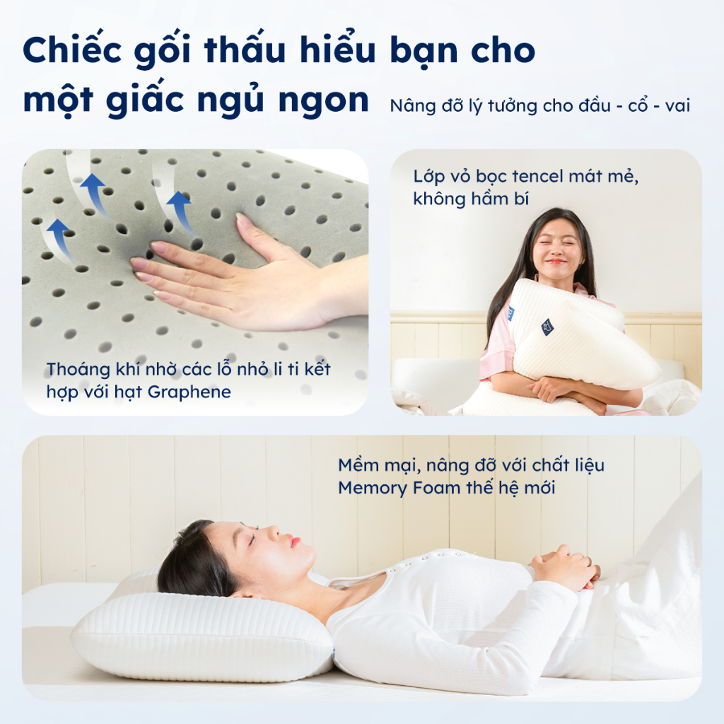 Gối Niu Ru9 | Memory Foam Êm Ái Nâng Đỡ | Giảm Đau Mỏi Cổ Vai Gáy | Thoáng Khí Vượt Trội | Kích Thước 40 x 60 | BigBuy360 - bigbuy360.vn