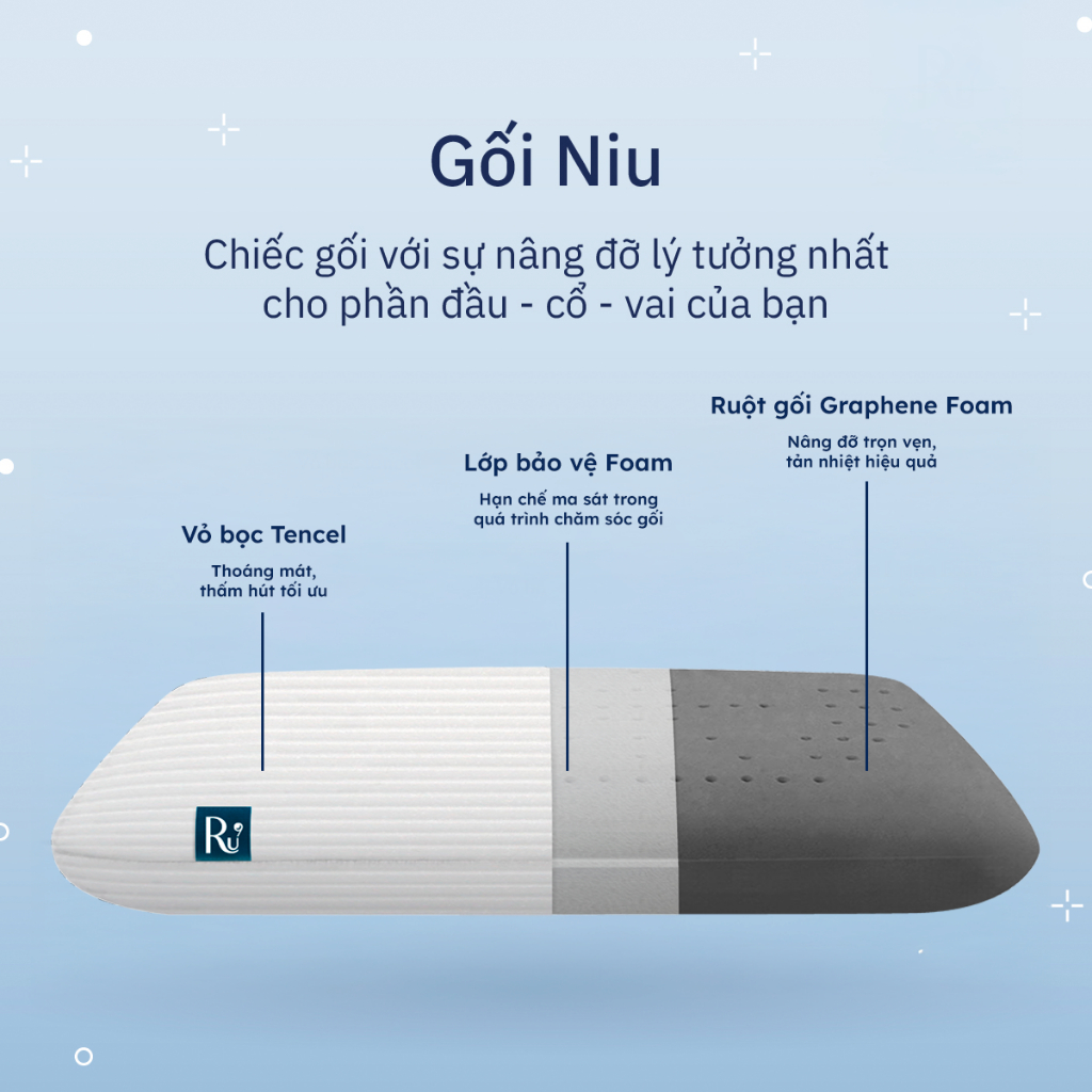 Gối Niu Ru9 | Memory Foam Êm Ái Nâng Đỡ | Giảm Đau Mỏi Cổ Vai Gáy | Thoáng Khí Vượt Trội | Kích Thước 40 x 60 | BigBuy360 - bigbuy360.vn