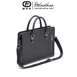 Cặp da nam công sở cao cấp FTT Leather chất liệu da bò thật phối khóa dọc có nhiều ngăn T097