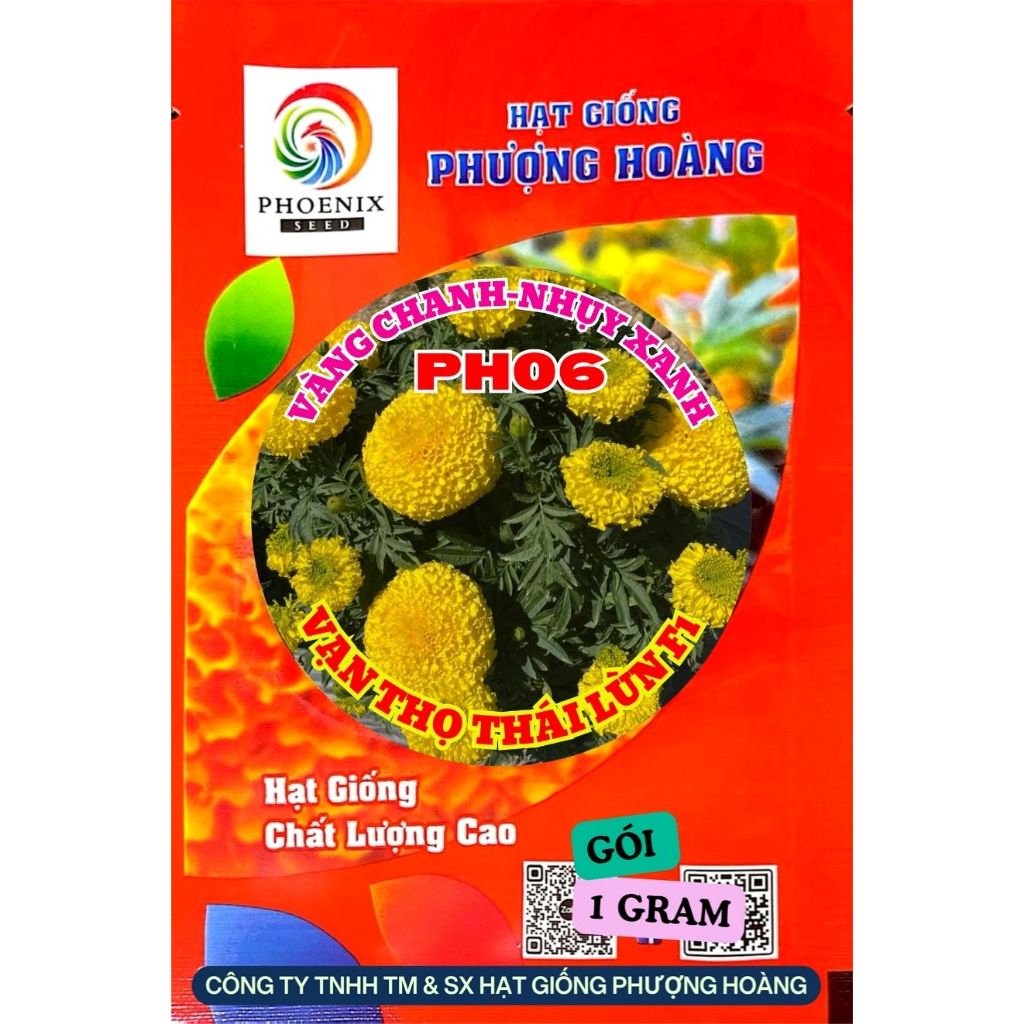 Hạt Giống Hoa Vạn Thọ Lùn PH06 Vàng Chanh Nhụy Xanh - Phượng Hoàng