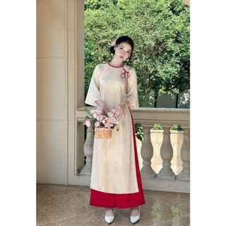 Áo Dài Cách Tân Gấm Mộc Trà Cổ Tết – Sang Trọng, Thướt Tha, Thanh Lịch | Áo dài Phương Linh