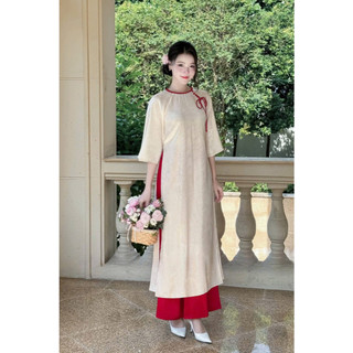 Áo Dài Cách Tân Gấm Mộc Trà Cổ Tết – Sang Trọng, Thướt Tha, Thanh Lịch | Áo dài Phương Linh