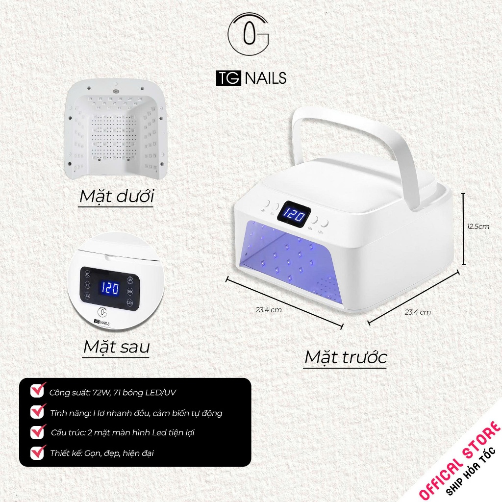 Máy hơ móng tay gel L3 TG Nails công suất 72W 2 mặt đèn led tiện lợi