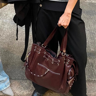 Hàn Quốc Deinet Vintage Locomotive Bag Willow Nail Zipper Dây kéo Tote Bag Túi vai đơn Túi chéo Túi tote công suất lớn