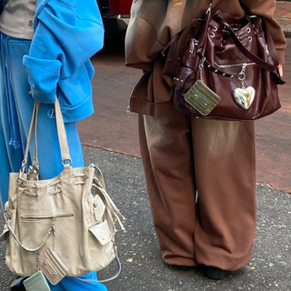 Hàn Quốc Deinet Vintage Locomotive Bag Willow Nail Zipper Dây kéo Tote Bag Túi vai đơn Túi chéo Túi tote công suất lớn