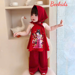 [XẢ] Bộ Yếm Mặc Tết cho bé gái có in hình, Sét Yếm 2 Dây Cho Bé Gái  lụa gấm chất mềm đẹp BB07- BEEKIDS