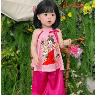 Sét Yếm Cho Bé Gái Mặc Trung Thu Chất Lụa Gấm, Bộ 2 Dây In Hình Họa Tiết Xuân Năm Mới Hàng Loại I BB07 - Beekids