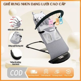 {KAIDOKIDS} Ghế Nhún Rung Gấp Gọn Cho Bé Kèm Đệm Lót Thanh Treo Thú Dễ Thương Có Lớp Vải Cotton Thoáng Khí
