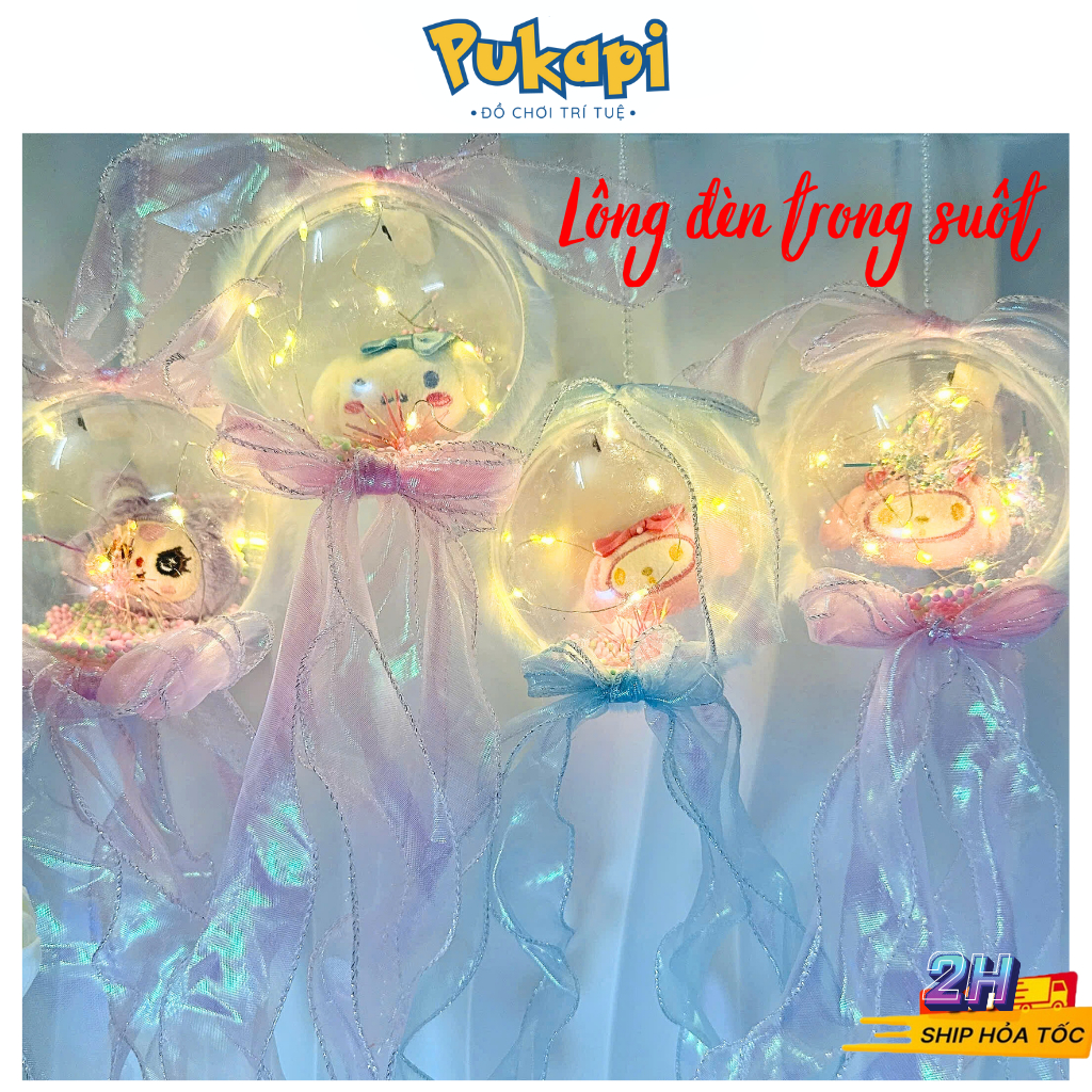 Lồng Đèn Trung Thu Cho Bé Đèn Lồng Kuromi Dễ Thương Lồng Đèn Tròn Nơ Kèm Đèn Led-Đồ Chơi Cho Bé PUKAPI