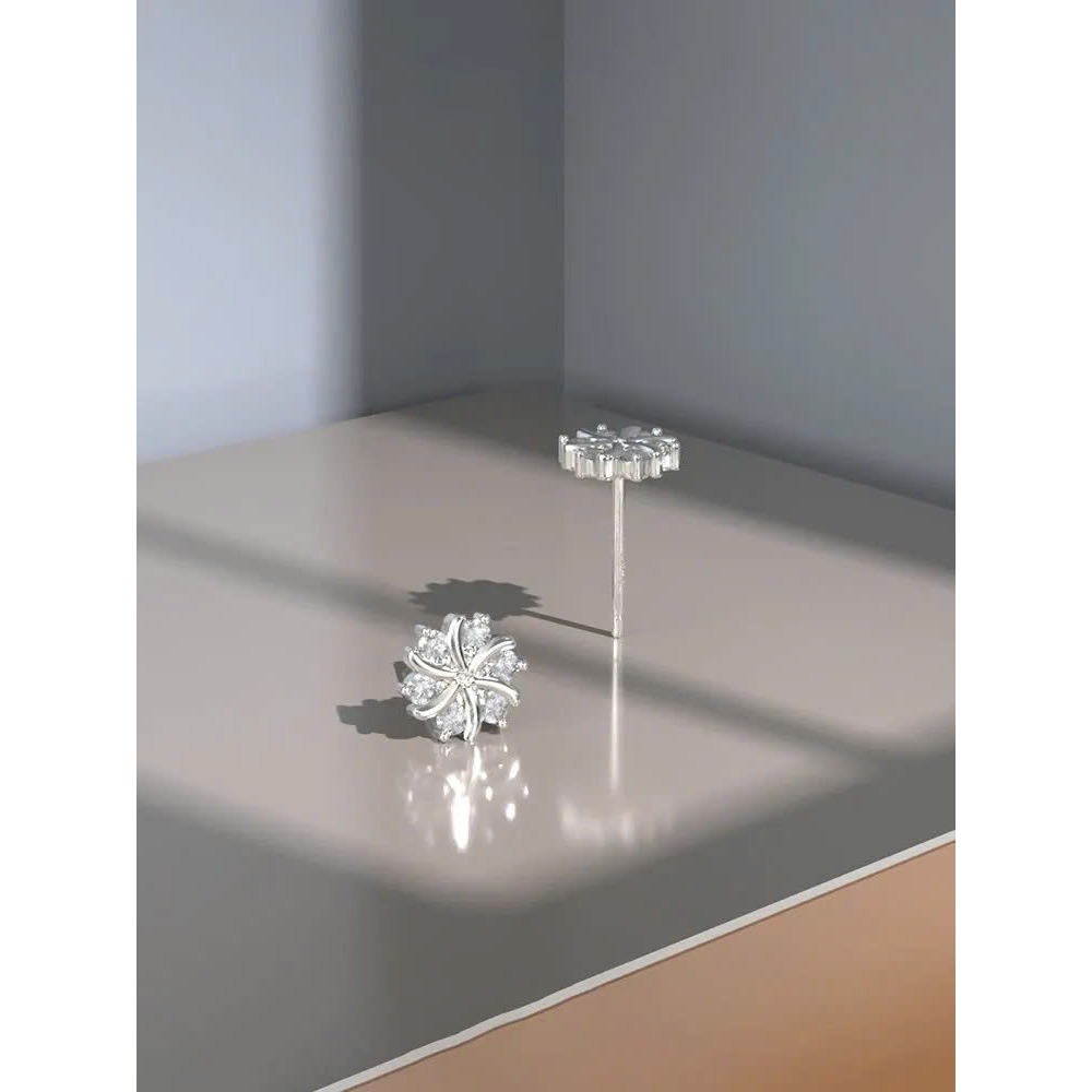 Khuyên tai nam thanh thẳng bạc S925 Snow Flower hình bông tuyết đính đá KN151 (1 chiếc) | GEMY SILVER