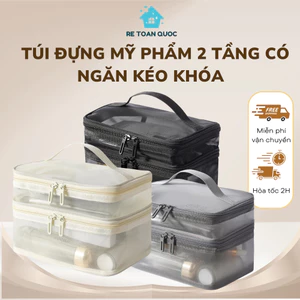 Túi Đựng Mỹ Phẩm 2 Tầng Có Ngăn Kéo – Túi Lưới Trang Điểm Tiện Lợi Đi Du Lịch