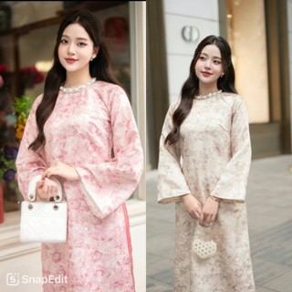 Áo Dài Minh Châu Gấm In Loang Cổ Ngọc Trai – Sang Trọng, Trẻ Trung, Duyên Dáng | Áo dài Phương Linh