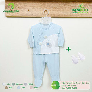 Bộ Sơ Sinh Dài Tay Anminaza Vải Sợi Tre Cao Cấp + Tặng Kèm Bao Tay Chân - Hàng Chính Hãng AMI0165