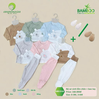 Bộ Sơ Sinh Dài Tay Anminaza Vải Sợi Tre Cao Cấp + Tặng Kèm Bao Tay Chân - Hàng Chính Hãng AMI0165