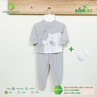 Bộ Sơ Sinh Dài Tay Anminaza Vải Sợi Tre Cao Cấp + Tặng Kèm Bao Tay Chân - Hàng Chính Hãng AMI0165