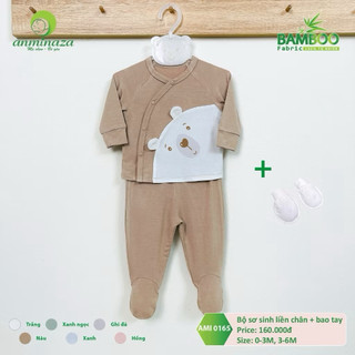Bộ Sơ Sinh Dài Tay Anminaza Vải Sợi Tre Cao Cấp + Tặng Kèm Bao Tay Chân - Hàng Chính Hãng AMI0165