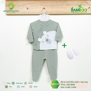 Bộ Sơ Sinh Dài Tay Anminaza Vải Sợi Tre Cao Cấp + Tặng Kèm Bao Tay Chân - Hàng Chính Hãng AMI0165