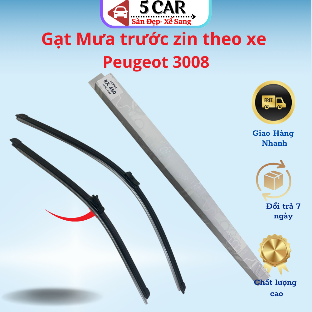 Gạt mưa xe Peugeot 3008 2010-2016 (T8) gạt mềm không xương ( Giá 1 đôi )-Mẫu gạt lẫy