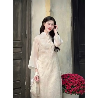 Áo Dài Tơ Kim Tuyến 4 Tà Phối Tay Loe – Sang Trọng, Duyên Dáng, Nữ Tính | Áo dài Phương Linh