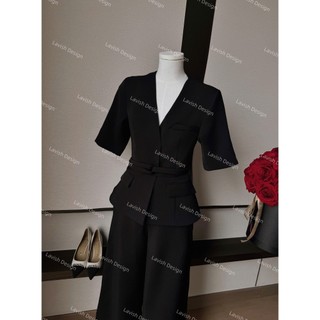 [Pre Order] Set Áo Cổ V & Quần Ống Suông Công Sở Thanh Lịch Chất Liệu Cao Cấp Thoải Mái Tôn Dáng Lavish Design - S1162