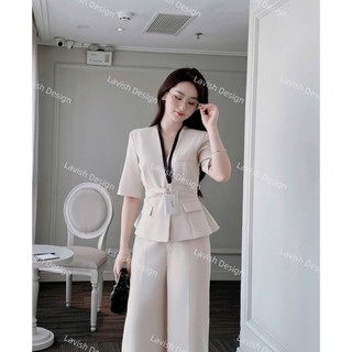 [Pre Order] Set Áo Cổ V & Quần Ống Suông Công Sở Thanh Lịch Chất Liệu Cao Cấp Thoải Mái Tôn Dáng Lavish Design - S1162