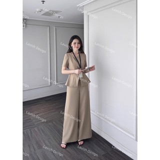 Set Áo Cổ Lệch Eo Chéo Vạt & Quần Ống Suông Công Sở Thanh Lịch Chất Liệu Cao Cấp Lavish Design - S1164