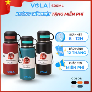 Bình giữ nhiệt VOLA 600ml inox 316 cao cấp, Bình giữ nhiệt có quai xách kèm ly uống tiện lợi