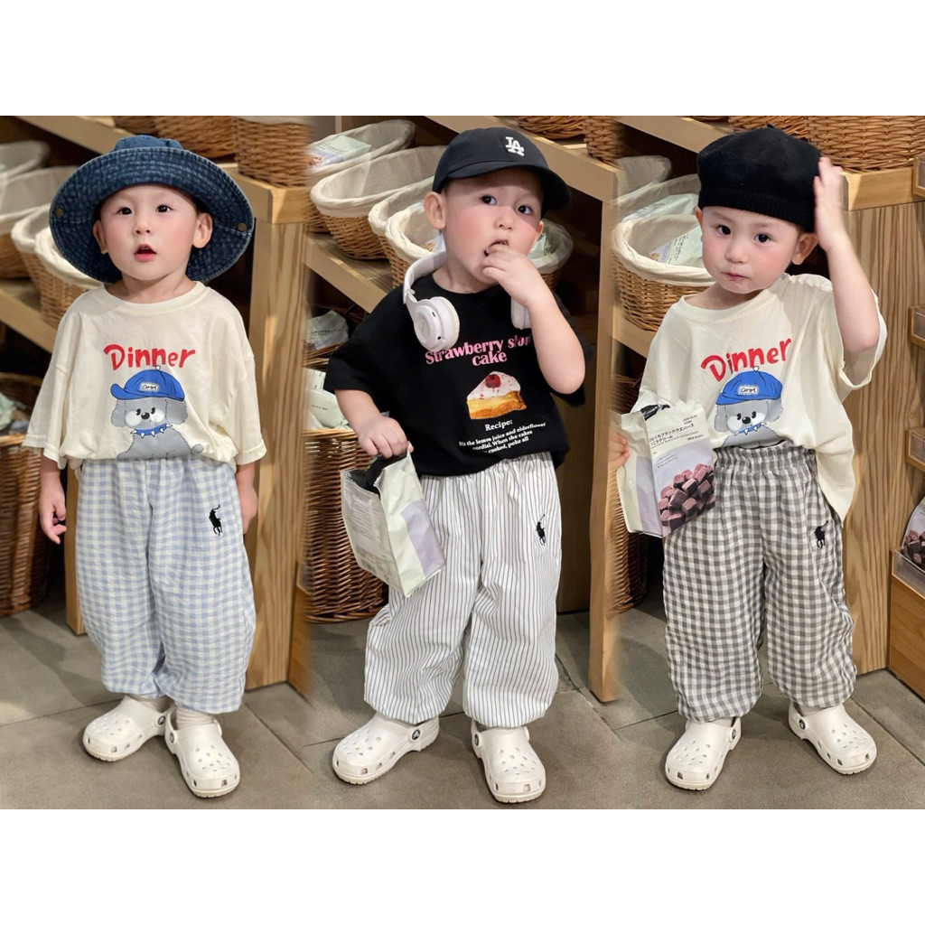 Set 3 Quần Dài Bé Trai Kẻ Chống Muỗi HH04 Chất Đũi/Thô Mềm Size 90-150 (7-27kg) – Quần Trẻ Em