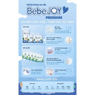 [Combo 2 gói/4 gói] Tã Bỉm Bebejoy Premium Siêu Mỏng Thấm Hút Vượt Trội Chống Hăm Cho Bé Da Nhạy Cảm