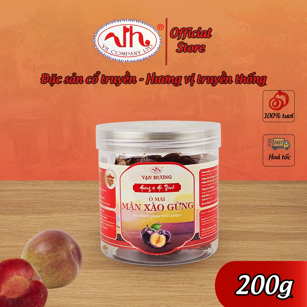 Ô Mai Mận Xào Gừng Vạn Hương Chuẩn Vị Truyền Thống hộp (200gr, 350gr), túi zip (100gr)
