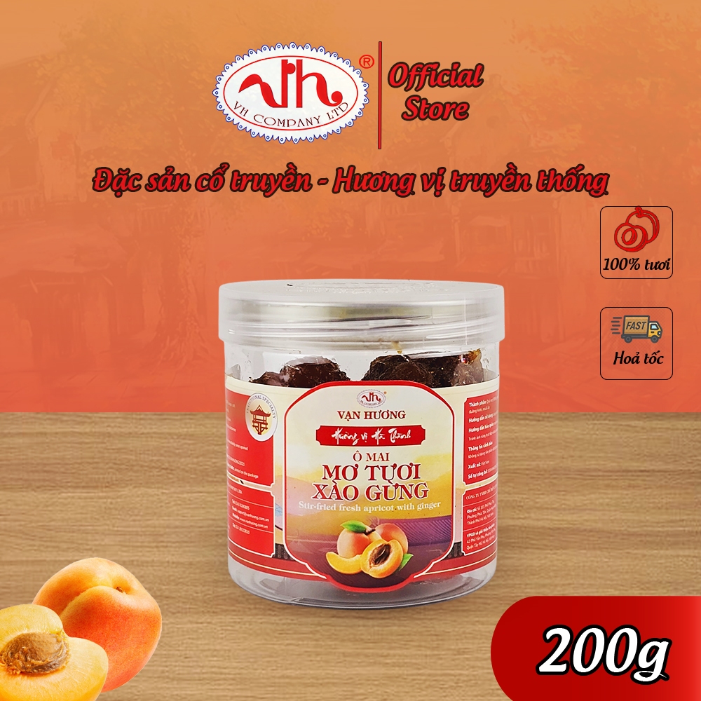 Ô mai Mơ Tươi Xào Gừng Vạn Hương Chuẩn Vị Truyền Thống hộp (350gr, 200gr), túi zip (100gr)