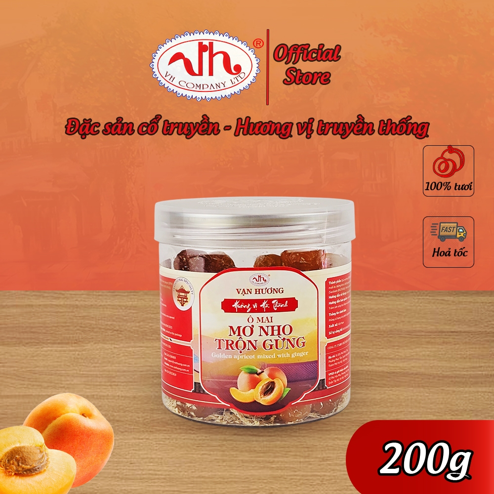 Ô Mai Mơ Nho Trộn Gừng Vạn Hương Chuẩn Vị Truyền Thống hộp (350gr, 200gr), túi zip (100gr)