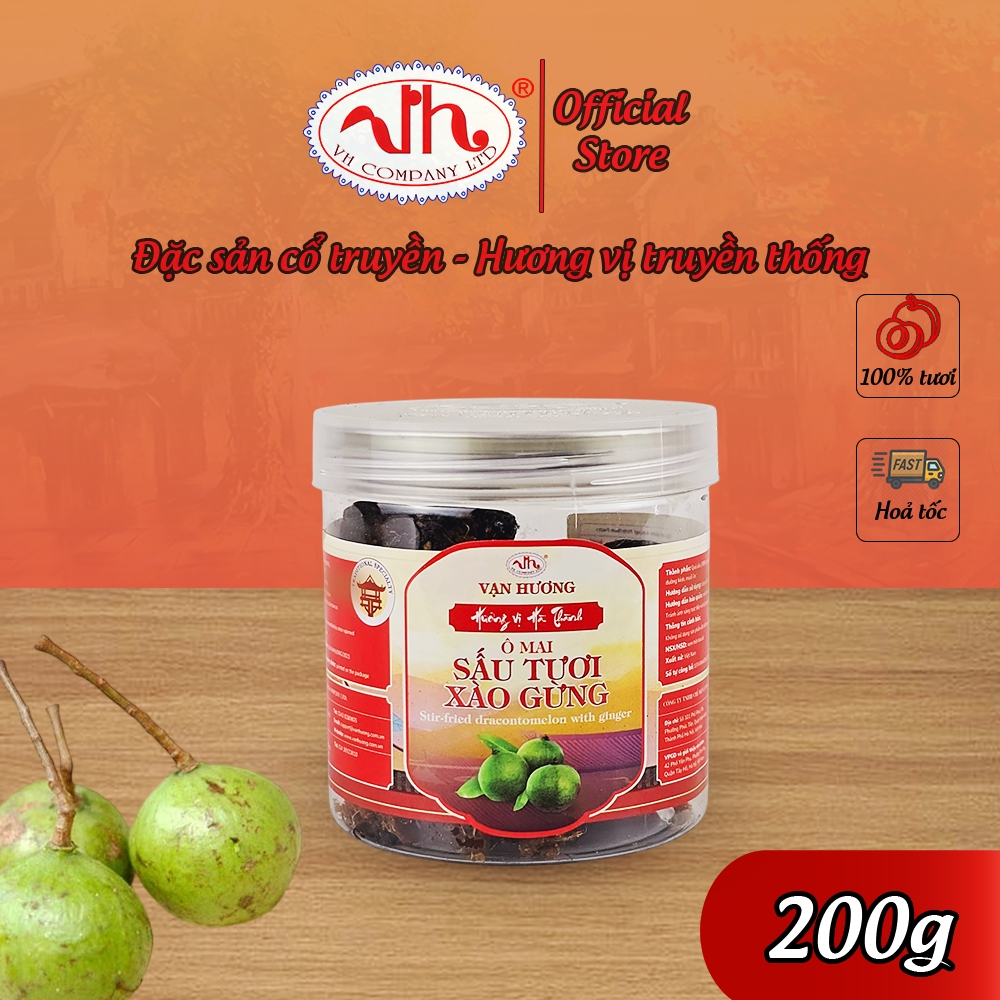 Ô Mai Sấu Tươi Xào Gừng Vạn Hương Chuẩn Vị Truyền Thống hộp (200gr, 350gr), túi zip (100gr)