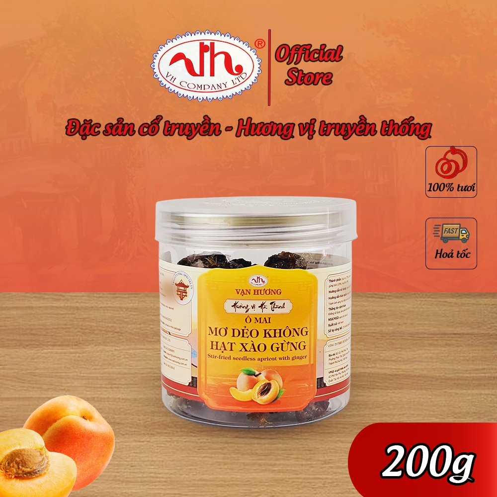 Ô Mai Mơ Dẻo Không Hạt Xào Gừng Vạn Hương Chuẩn Vị Truyền Thống hộp (200gr, 350gr)