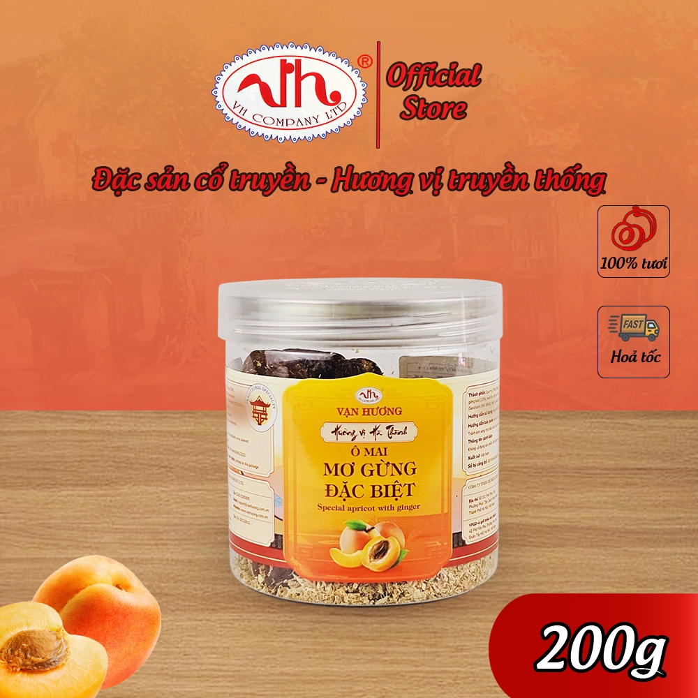 Ô Mai Mơ Gừng Đặc Biệt Vạn Hương Chuẩn Vị Truyền Thống hộp (200gr, 350gr)