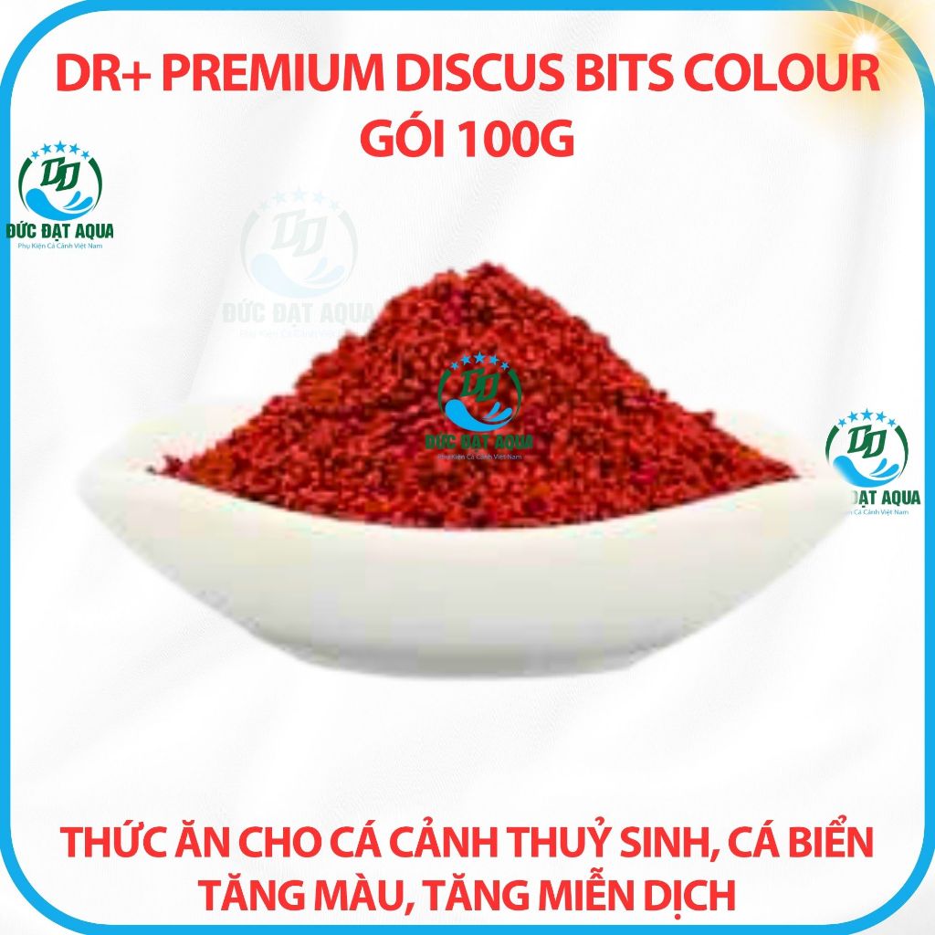 Thức ăn cá cảnh thuỷ sinh, tăng màu, tăng miễn dịch Dr+ Premium Discus Bits Colour gói 100g 6