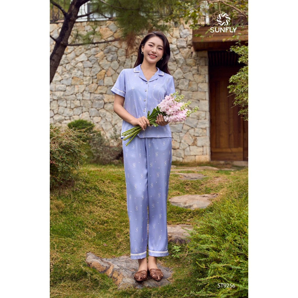 ST9256 Bộ pijama nữ lụa latin áo cộc quần dài