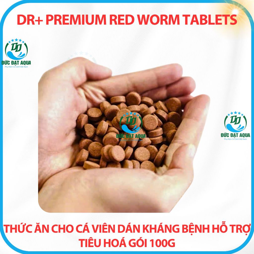 Thức ăn cho cá cảnh, viên dán kháng bệnh hỗ trợ tiêu hoá gói 100g Dr+ Premium Red Worm Tablets 2