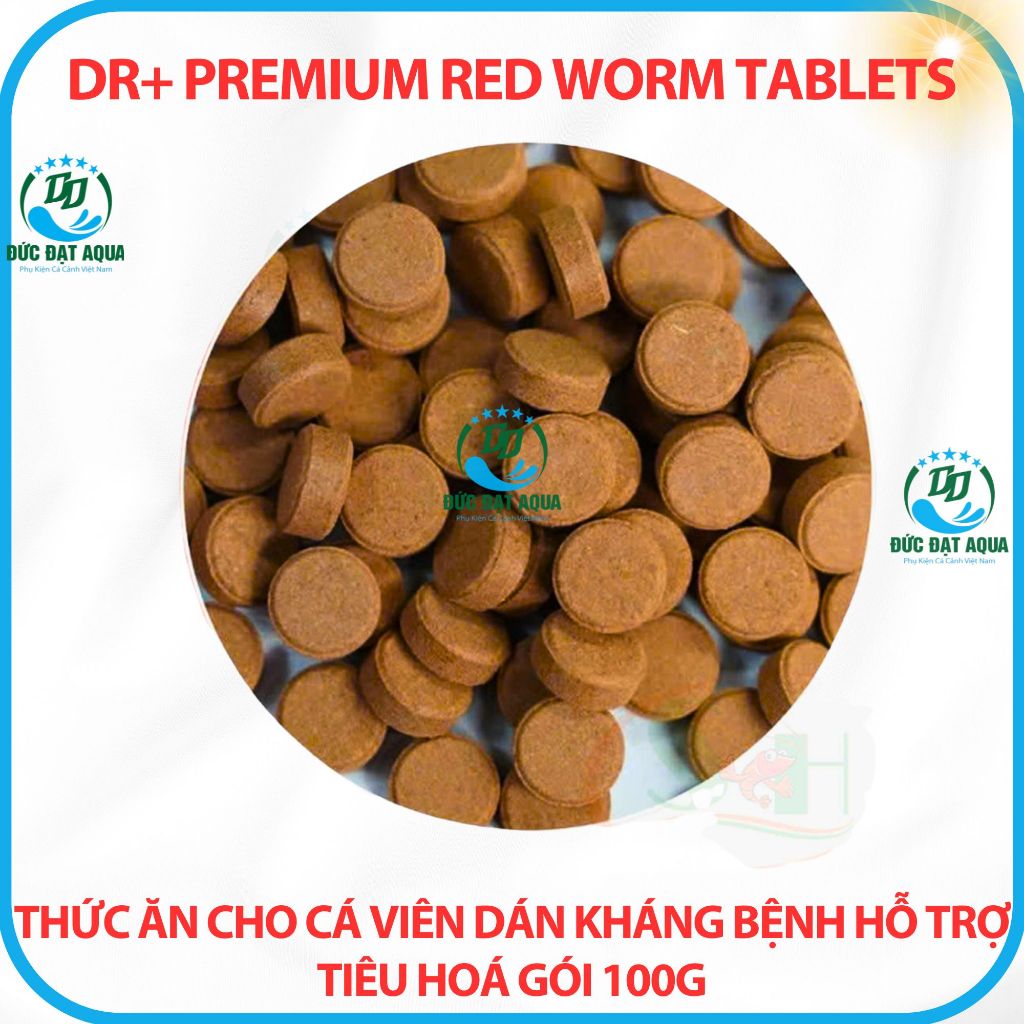 Thức ăn cho cá cảnh, viên dán kháng bệnh hỗ trợ tiêu hoá gói 100g Dr+ Premium Red Worm Tablets 7
