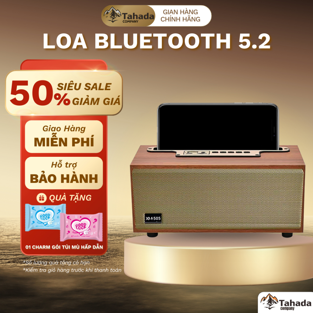 Loa bluetooth XM-505 vỏ gỗ vintage, tích hợp giá đỡ, thiết kế phong cách cổ điển sang trọng