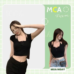 Áo Croptop Vạt Bầu Cổ U Cúc Cài Phối Yếm MCA Phong Cách Basic A5257