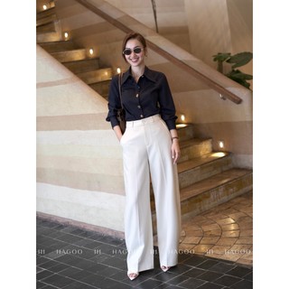 Áo sơ mi nữ cúc trang trí xẻ sau HAGOO phong cách công sở, thanh lịch [A8009]