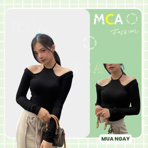 Áo Croptop Tay Dài MCA Cổ Yếm Vạt Bầu Hở Vai Body Gợi Cảm A5277