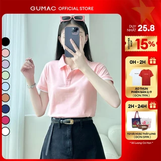 Áo thun polo nữ màu hồng - tím thời trang GUMAC có cổ đẹp thiết kế trơn cơ bản thoáng khí PLE03028
