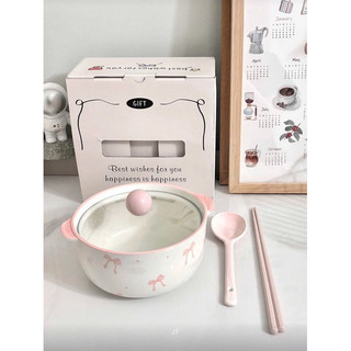 Nồi tô có nắp úp mì siêu xinh combo đũa thìa